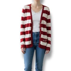 Vintage y2k Hollister Red Striped Cardigan Sweater sz M